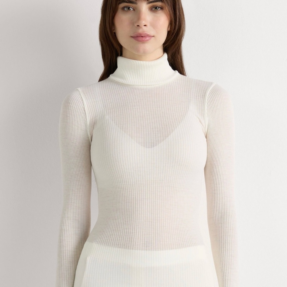 White Ribbed Turtleneck Sweater